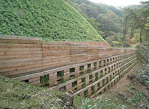 もくりん(間伐材利用補強土壁工法)